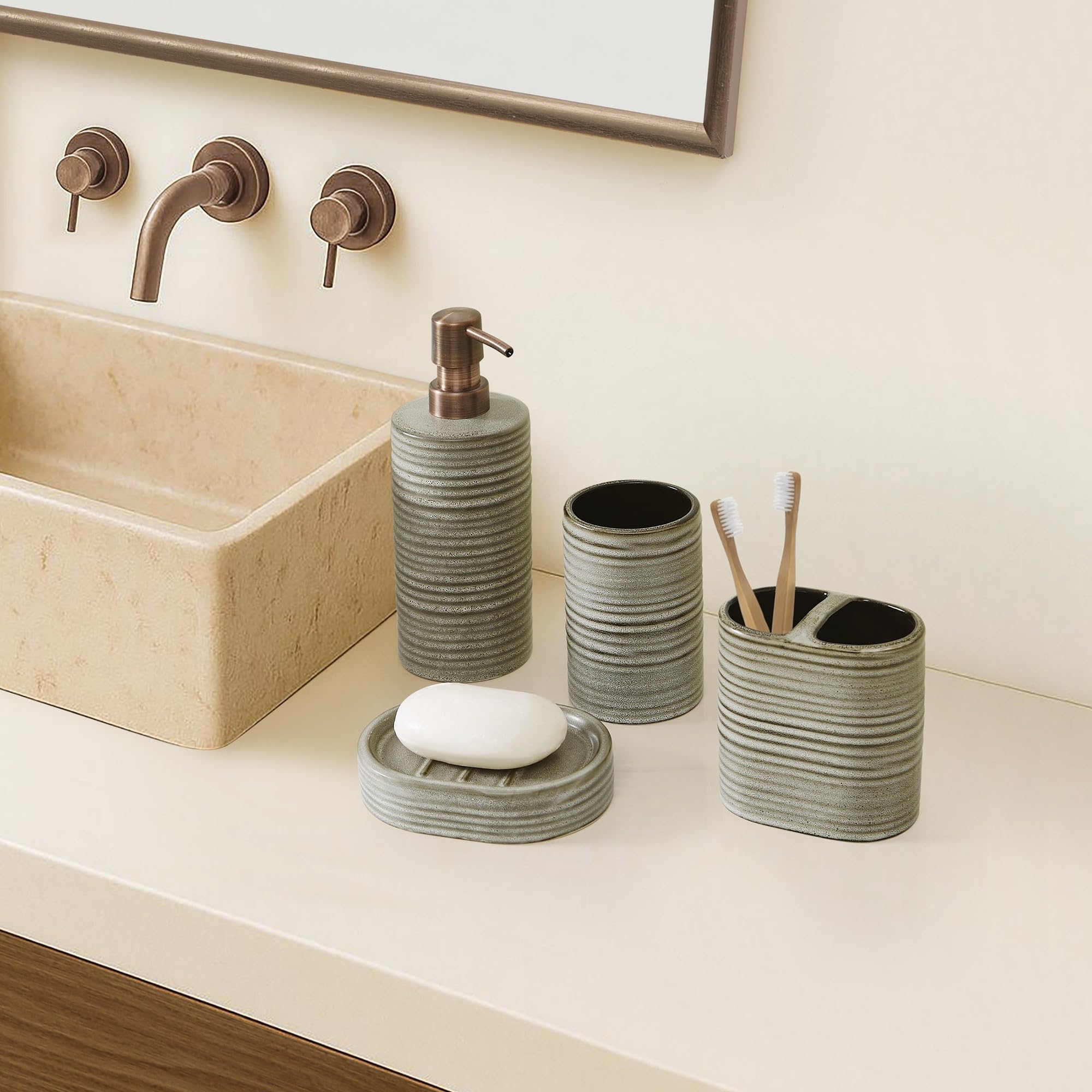 Amazon.com: Frye Carson 100% Ceramic 4 Piece Bath Accessory Set in